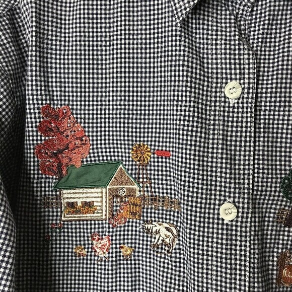 Solutions Casualwear Button Front Embroidered Shirt Size M‎ Black White Check - Picture 5 of 10